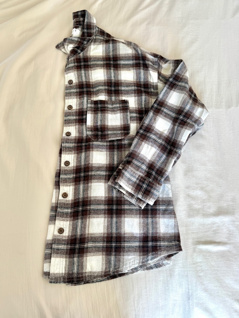 Brown & White Plaid Flannel Shirt